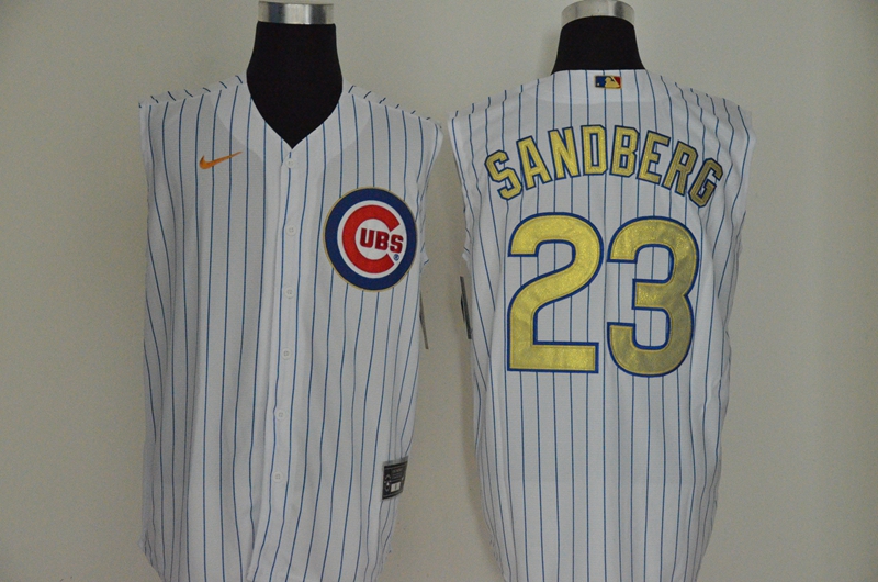 Chicago Cubs #23 Ryne Sandberg White Gold 2020 Cool and Refreshing Sleeveless Fan Stitched Jersey