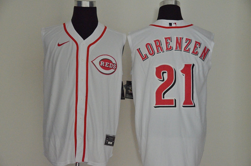 Cincinnati Reds #21 Michael Lorenzen White 2020 Cool and Refreshing Sleeveless Fan Stitched Jersey Cincinnati Reds #21 Michael Lorenzen White 2020 Cool and Refreshing Sleeveless Fan Stitched Jersey