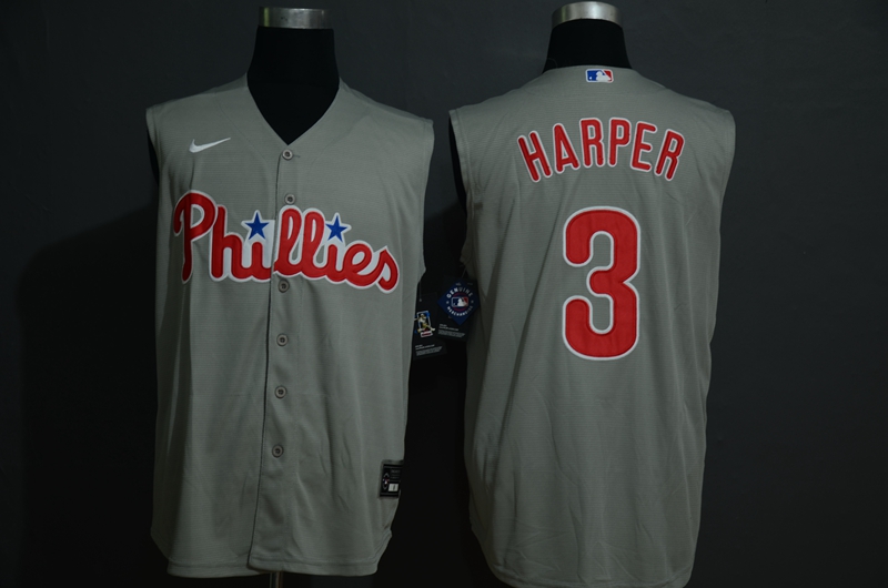 Philadelphia Phillies #3 Bryce Harper Gray 2020 Cool and Refreshing Sleeveless Fan Stitched Jersey