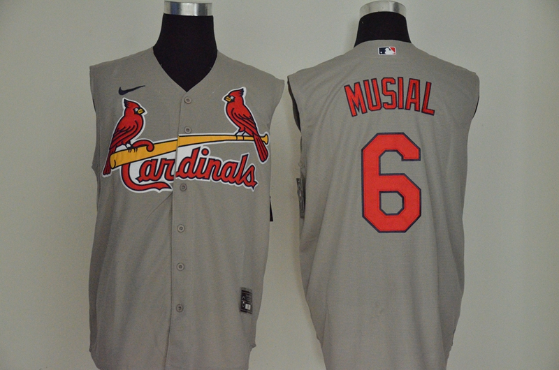 St. Louis Cardinals #6 Stan Musial Gray 2020 Cool and Refreshing Sleeveless Fan Stitched Jersey St. Louis Cardinals #6 Stan Musial Gray 2020 Cool and Refreshing Sleeveless Fan Stitched Jersey
