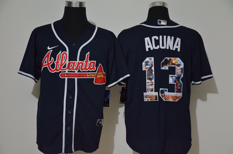 Atlanta Braves #13 Ronald Acuna Jr. Navy Blue Unforgettable Moment Stitched Fashion Cool Base Jersey