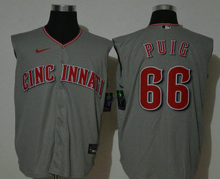 Cincinnati Reds #66 Yasiel Puig Gray 2020 Cool and Refreshing Sleeveless Fan Stitched Jersey Cincinnati Reds #66 Yasiel Puig Gray 2020 Cool and Refreshing Sleeveless Fan Stitched Jersey