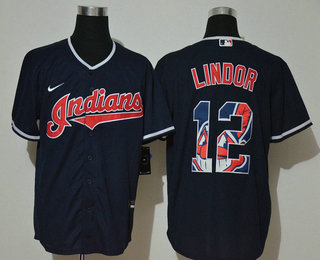 Cleveland Indians #12 Francisco Lindor Navy Blue Team Logo Stitched Cool Base Jersey Cleveland Indians #12 Francisco Lindor Navy Blue Team Logo Stitched Cool Base Jersey
