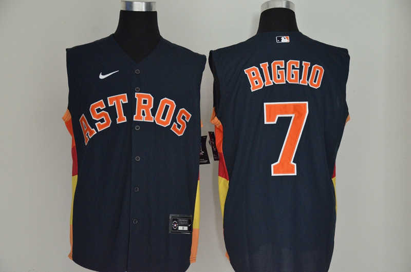 Houston Astros #7 Craig Biggio Navy Blue 2020 Cool and Refreshing Sleeveless Fan Stitched Jersey