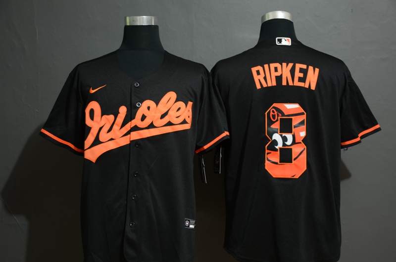 Baltimore Orioles #8 Cal Ripken Jr. Black Team Logo Stitched Cool Base Jersey