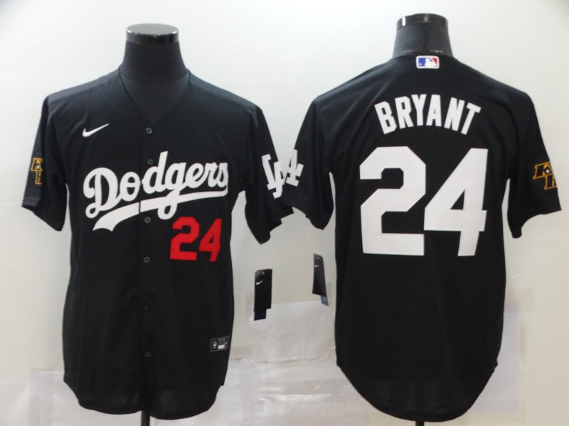 Los Angeles Dodgers #24 Kobe Bryant Black With KB Patch Stitched Cool Base Jersey