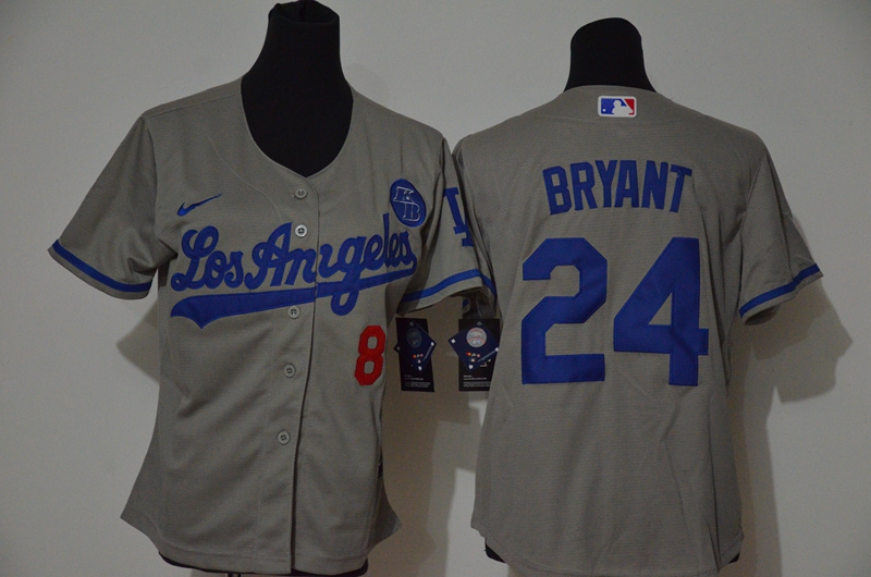Youth Los Angeles Dodgers #24 Kobe Bryant Gray KB Patch Stitched Cool Base Jersey