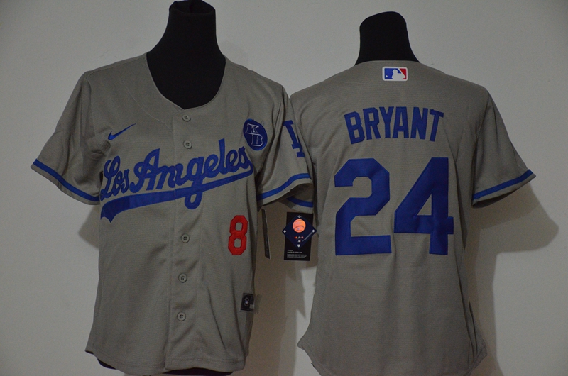 Women's Los Angeles Dodgers #24 Kobe Bryant Gray KB Patch Stitched Cool Base Jersey Women's Los Angeles Dodgers #24 Kobe Bryant Gray KB Patch Stitched Cool Base Jersey