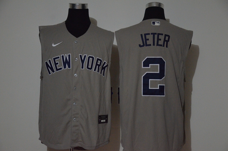 New York Yankees #2 Derek Jeter Gray 2020 Cool and Refreshing Sleeveless Fan Stitched Jersey