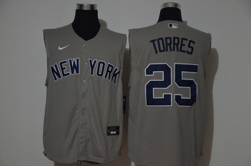 New York Yankees #25 Gleyber Torres Gray 2020 Cool and Refreshing Sleeveless Fan Stitched Jersey New York Yankees #25 Gleyber Torres Gray 2020 Cool and Refreshing Sleeveless Fan Stitched Jersey
