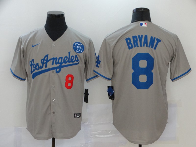 Los Angeles Dodgers #8 Kobe Bryant Gray KB Patch Stitched Cool Base Jersey