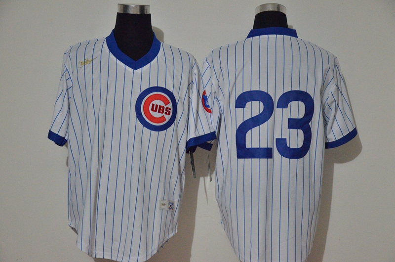 Chicago Cubs #23 Ryne Sandberg White Strip Home Cooperstown Stitched Jersey