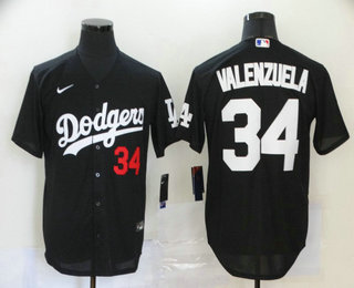 Los Angeles Dodgers #34 Fernando Valenzuela Black Stitched Cool Base Jersey