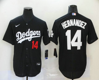 Los Angeles Dodgers #14 Enrique Hernandez Black Stitched Cool Base Jersey