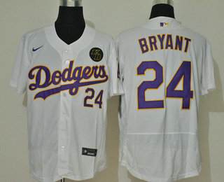 Los Angeles Dodgers #24 Kobe Bryant White With Purple Name KB Patch Stitched Flex Base Jersey Los Angeles Dodgers #24 Kobe Bryant White With Purple Name KB Patch Stitched Flex Base Jersey
