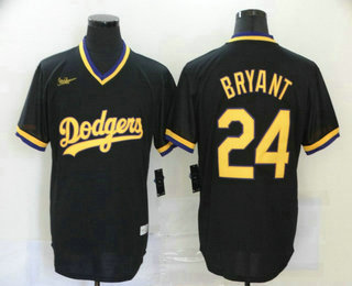 Los Angeles Dodgers #24 Kobe Bryant Black Stitched Pullover Throwback Jersey
