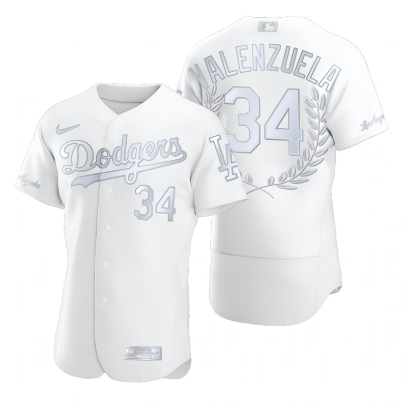 Los Angeles Dodgers #34 Fernando Valenzuela White Flexbase Fashion Jersey
