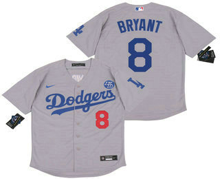Los Angeles Dodgers #8 Kobe Bryant Gray KB Patch Stitched Cool Base Jersey