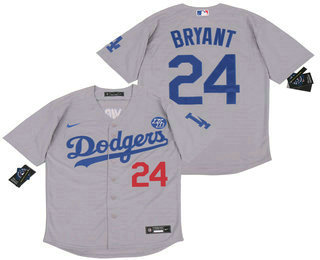 Los Angeles Dodgers #24 Kobe Bryant Gray KB Patch Stitched Cool Base Jersey