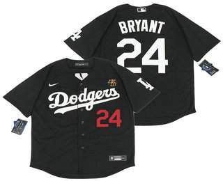 Los Angeles Dodgers #24 Kobe Bryant Black With KB Patch Stitched Cool Base Jersey