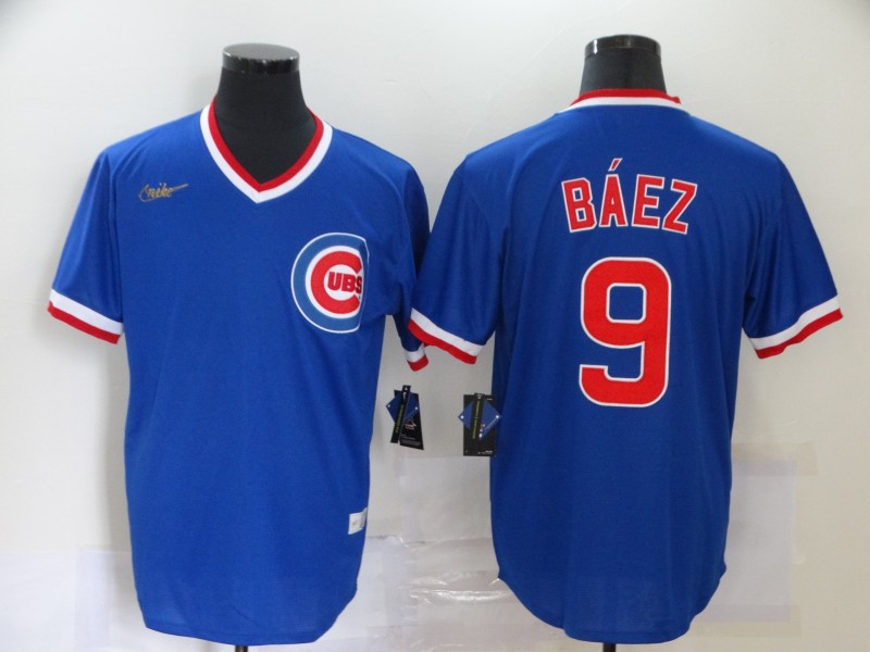 Chicago Cubs #9 Javier Baez Blue Pullover Cooperstown Collection Stitched Jersey