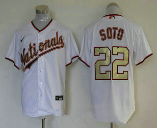 Washington Nationals #22 Juan Soto White Gold Stitched Cool Base Jersey Washington Nationals #22 Juan Soto White Gold Stitched Cool Base Jersey