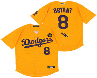 Los Angeles Dodgers #8 Kobe Bryant Yellow KB Patch Stitched Cool Base Jersey