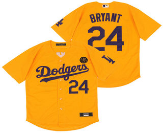 Los Angeles Dodgers #24 Kobe Bryant Yellow KB Patch Stitched Cool Base Jersey