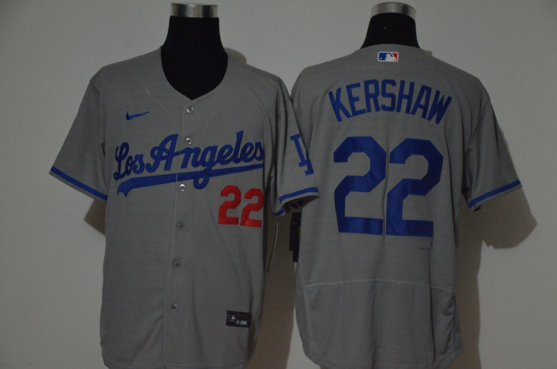 Los Angeles Dodgers #22 Clayton Kershaw Gray Stitched Flex Base Jersey