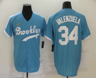 Los Angeles Dodgers #34 Fernando Valenzuela Light Blue Stitched Cool Base Cooperstown Collection Jersey