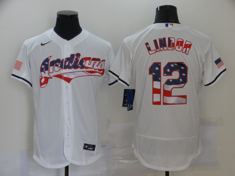 Cleveland Indians #12 Francisco Lindor White USA Flag Stitched Flex Base Jersey Cleveland Indians #12 Francisco Lindor White USA Flag Stitched Flex Base Jersey