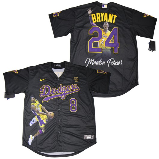 Los Angeles Dodgers #8 #24 Kobe Bryant Black With KB Patch Cool Base Stitched Fashion Jersey Los Angeles Dodgers #8 #24 Kobe Bryant Black With KB Patch Cool Base Stitched Fashion Jersey
