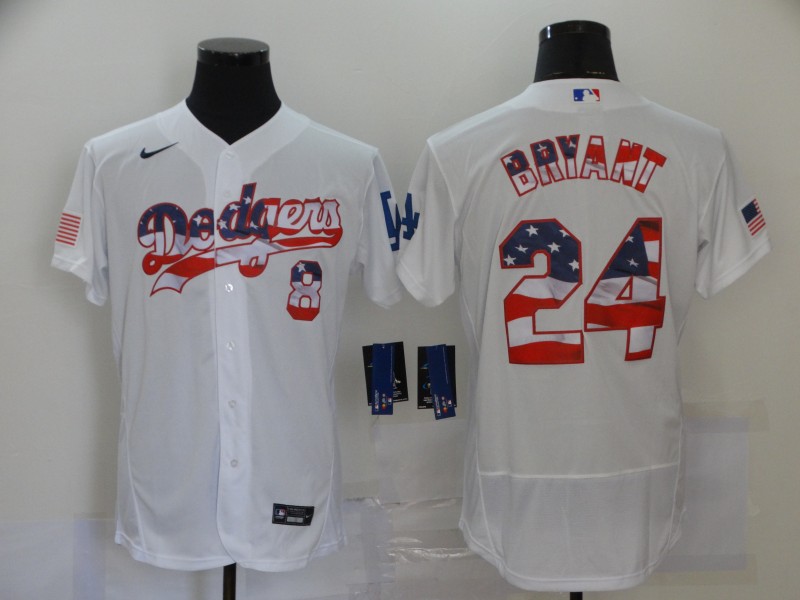 Los Angeles Dodgers #8 #24 Kobe Bryant White USA Flag Stitched Flex Base Jersey