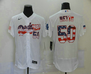 Los Angeles Dodgers #50 Mookie Betts White USA Flag Stitched Flex Base Jersey Los Angeles Dodgers #50 Mookie Betts White USA Flag Stitched Flex Base Jersey