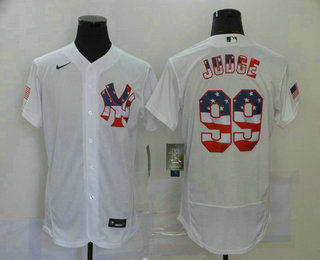 New York Yankees #99 Aaron Judge White USA Flag Stitched Flex Base Jersey