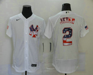 New York Yankees #2 Derek Jeter White USA Flag Stitched Flex Base Jersey