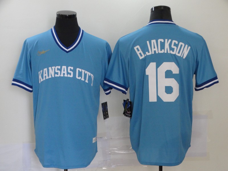 Kansas City Royals #16 Bo Jackson Light Blue Pullover Cool Base Cooperstown Collection Jersey