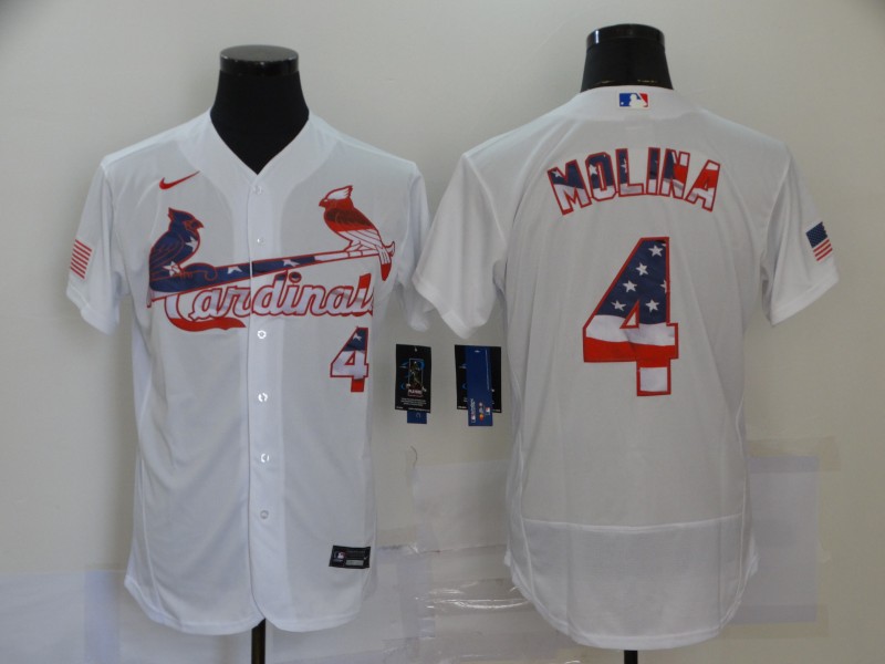 St. Louis Cardinals #4 Yadier Molina White USA Flag Stitched Flex Base Jersey St. Louis Cardinals #4 Yadier Molina White USA Flag Stitched Flex Base Jersey
