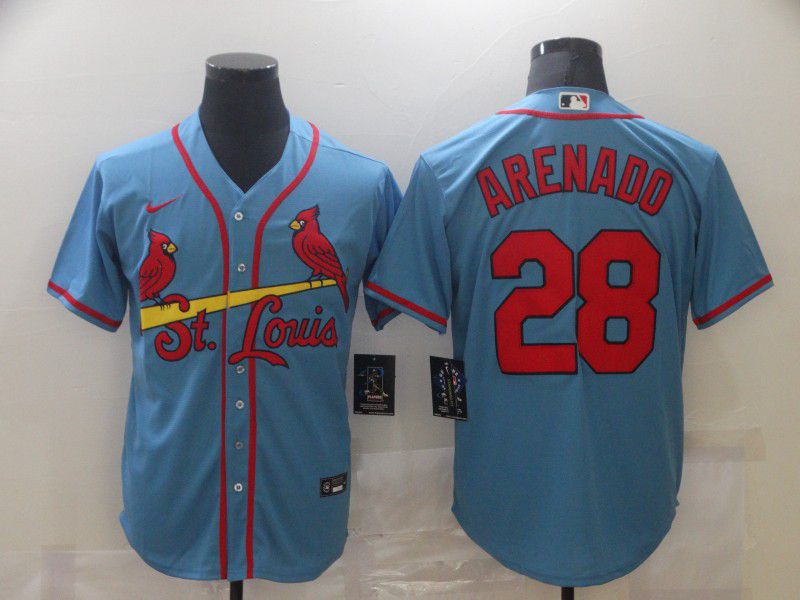 St. Louis Cardinals #28 Nolan Arenado Light Blue Stitched Cool Base Jersey