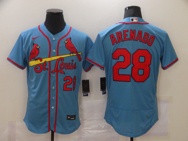 St. Louis Cardinals #28 Nolan Arenado Light Blue Stitched Flex Base Jersey