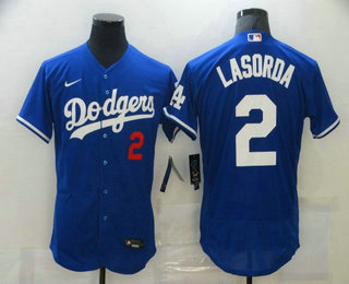 Los Angeles Dodgers #2 Tommy Lasorda Blue Stitched Flex Base Jersey