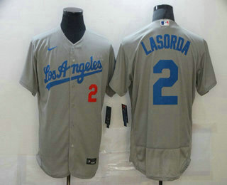Los Angeles Dodgers #2 Tommy Lasorda Gray Stitched Flex Base Jersey