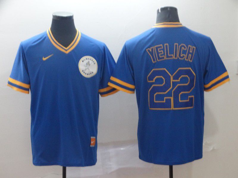 Milwaukee Brewers 22 Yelich Blue Game Jersey
