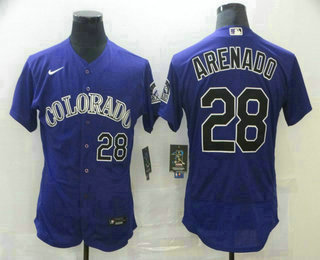 Colorado Rockies #28 Nolan Arenado Purple Stitched Flex Base Jersey Colorado Rockies #28 Nolan Arenado Purple Stitched Flex Base Jersey