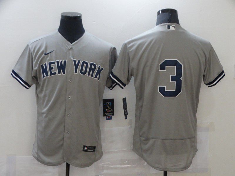 New York Yankees #3 Babe Ruth Gray No Name Stitched Flex Base Jersey