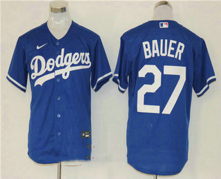Los Angeles Dodgers #27 Trevor Bauer Blue Stitched Cool Base Jersey