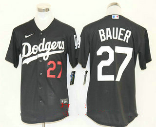 Los Angeles Dodgers #27 Trevor Bauer Black Stitched Cool Base Jersey