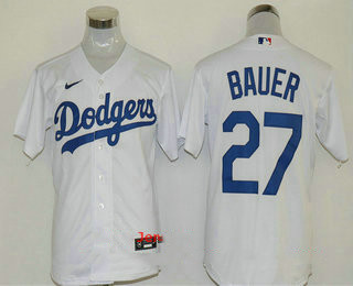 Los Angeles Dodgers #27 Trevor Bauer White Stitched Cool Base Jersey