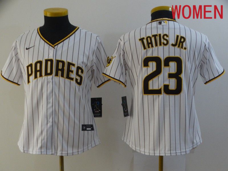 Women's San Diego Padres 23 Tatis jr White stripe Game 2021 Jersey