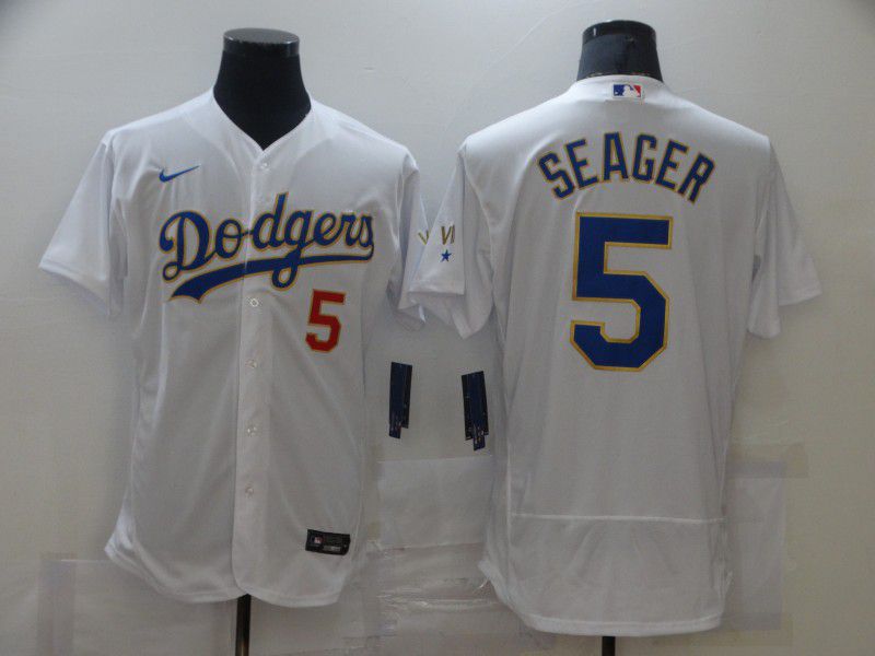 Los Angeles Dodgers 5 Swager Champion of white gold and blue characters Elite 2021 Jersey